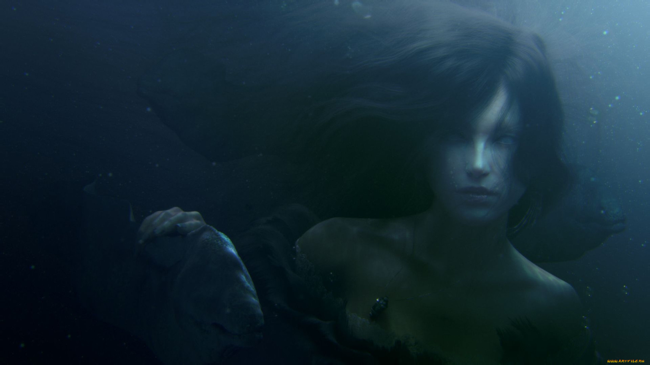 Страшное про океан. Девушка под водой.